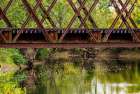 USA, Vermont. Rusted train bridge with tracks over Otter Creek Art Print
